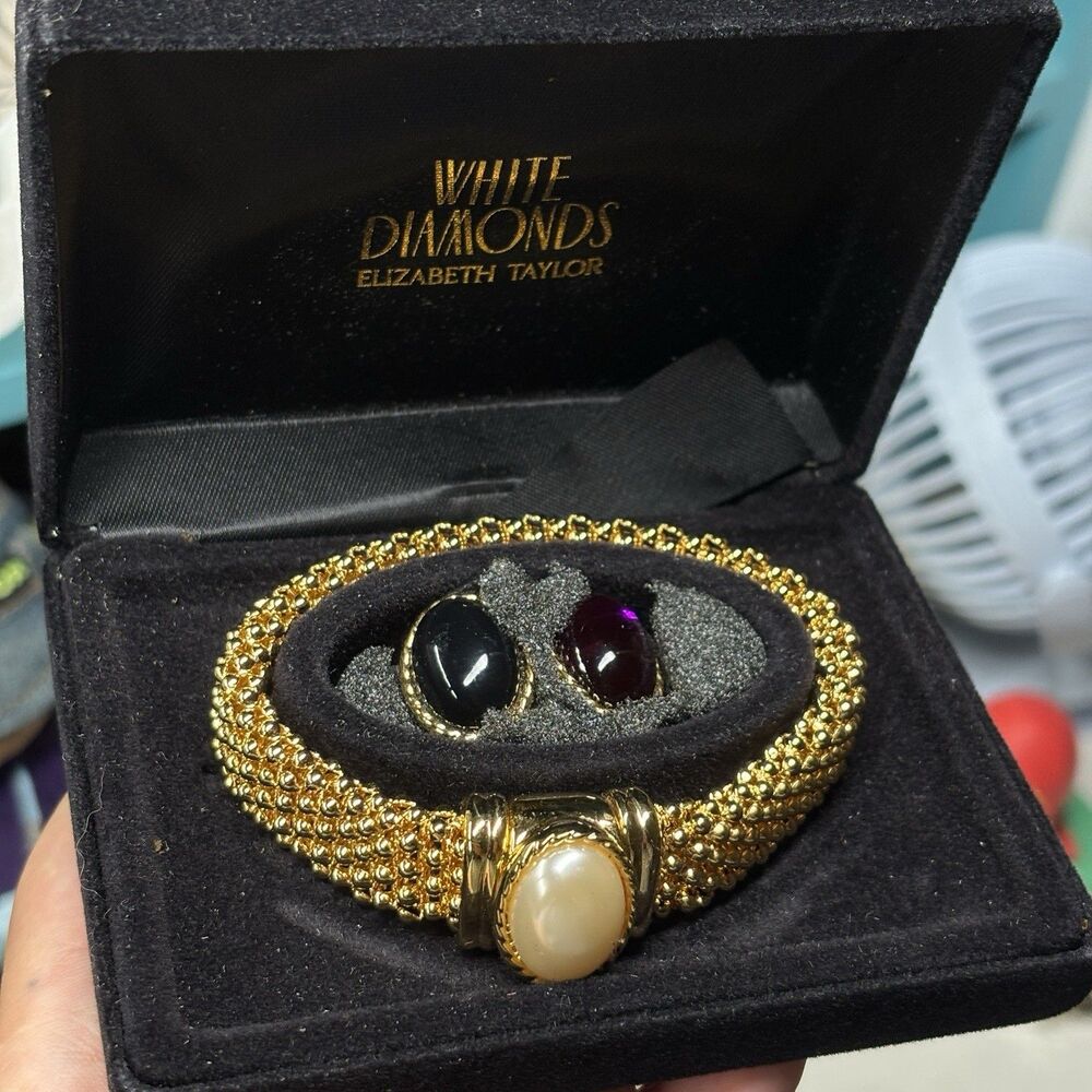 NEW Elizabeth Taylor White Diamonds Bracelet w Magnetic Interchange Cabochons